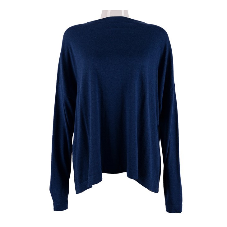 Dark Blue Women Crewneck Pullover Sweater