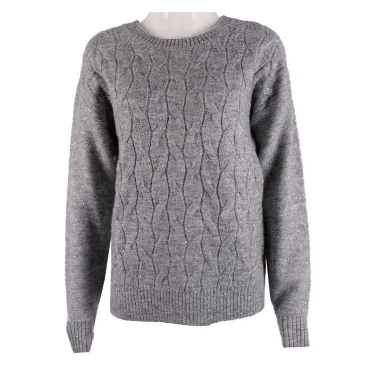 Grey Elegent Women Pullover Sweater