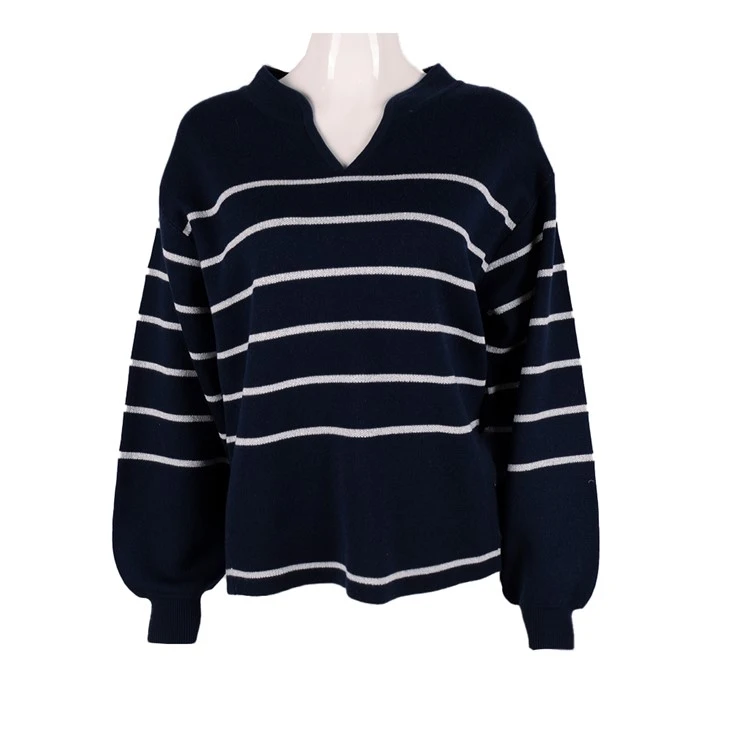 Women Line Stand Collar Pullover