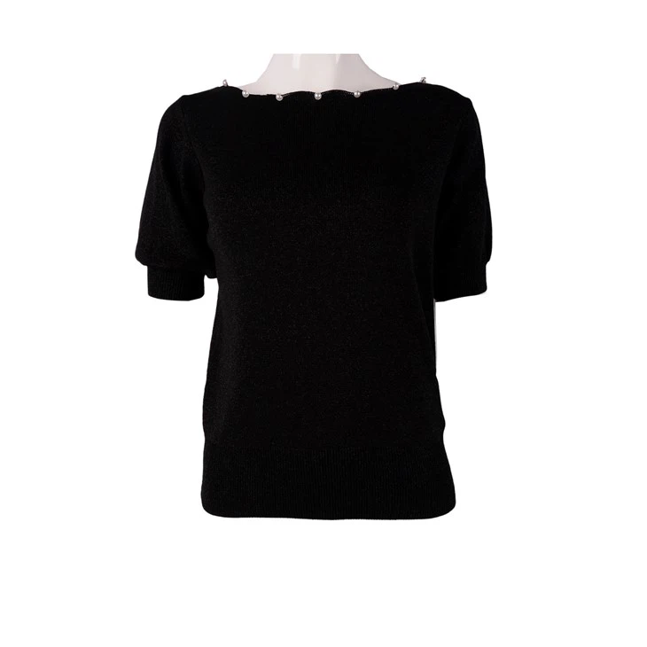 Women Short-sleeve Sweater With Pearl